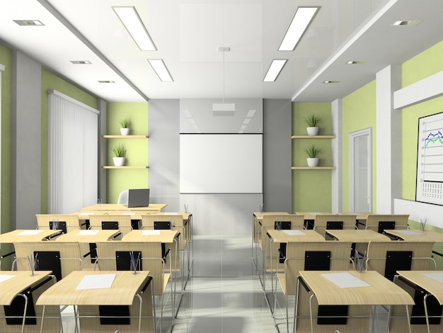 Interior of the lectureroom for seminars studies trainings or meetings