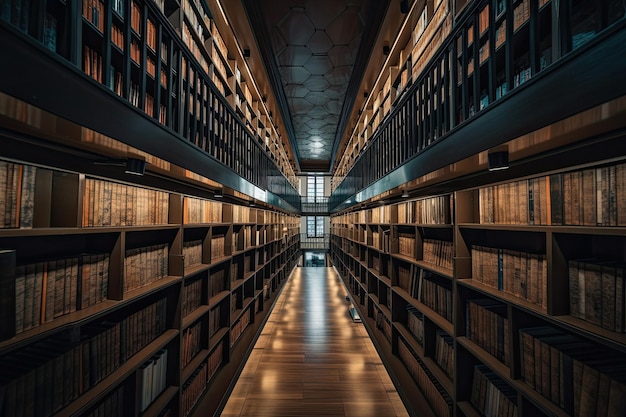 Interior of library with many bookshelves Created with Generative AI