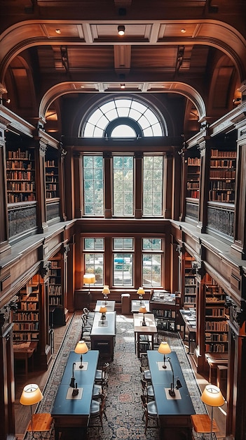 Foto l'interno di una biblioteca