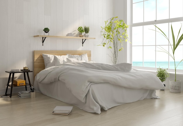 Interior light bedroom Scandinavian style 3 D rendering