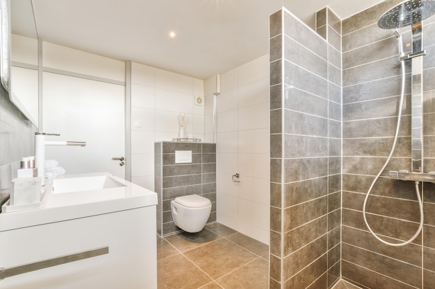 Interior of light modern bathroom