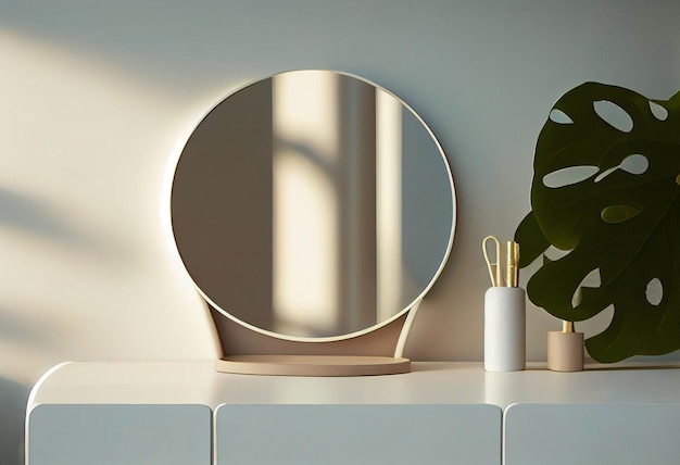 Интерьер светлой комнаты с роскошным туалетным столиком и зеркалами Сгенерировано AI
