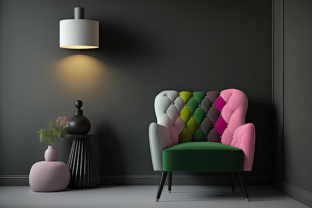 Interior lighting a living room mockup with a black chair and gray wall