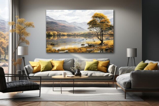 Interior of the living room 3D illustration High quality photo