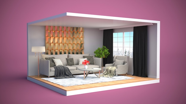 Interior of the living room. 3D illustration