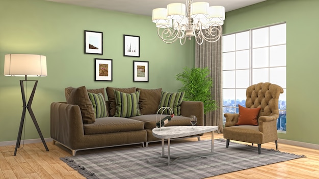 Interior living room 3d illustration