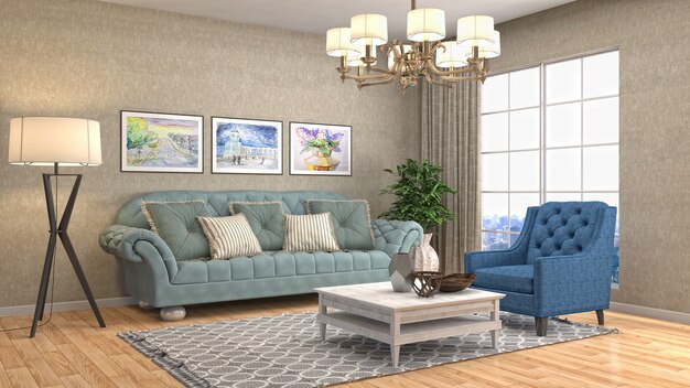 Interior living room 3d illustration