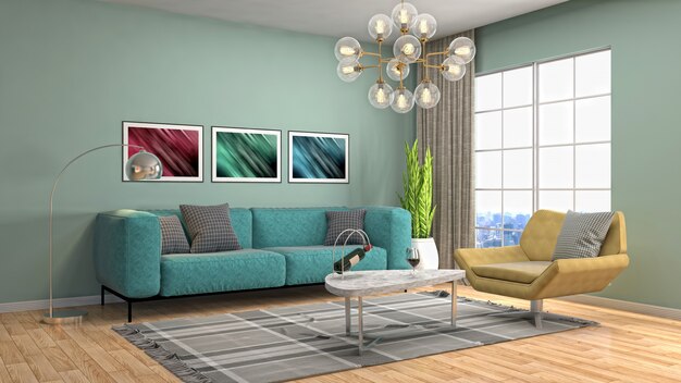 Interior living room 3d illustration