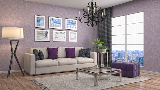 Interior living room 3d illustration