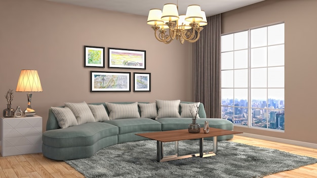 Interior living room 3d illustration