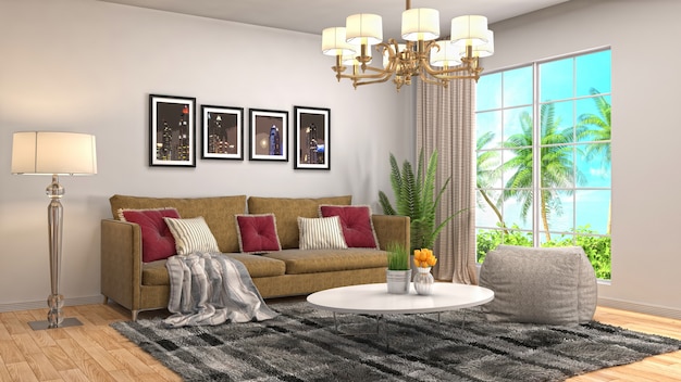 Interior living room 3d illustration