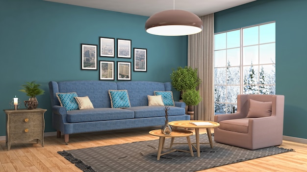 Interior living room 3d illustration