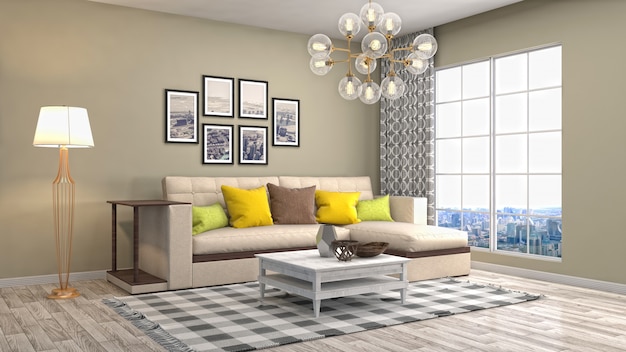 Interior living room 3d illustration