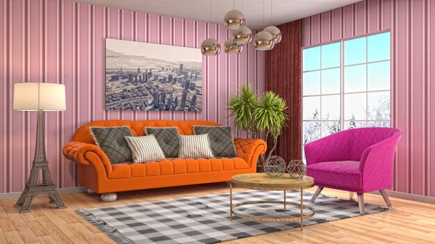 Interior living room 3d illustration