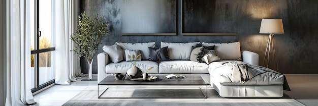 Interior of the living room against the background of a gray wall