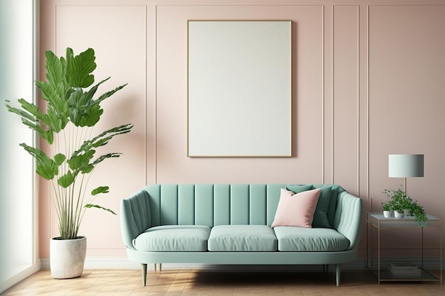 Interior living room background template with wood flooring a sofa a light and pastel colors