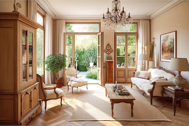 Interior of a living room in classical style 3d render