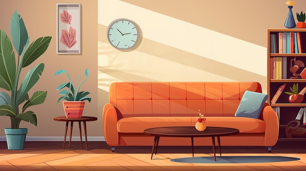 interior of the living room illustration in cartoon anime style