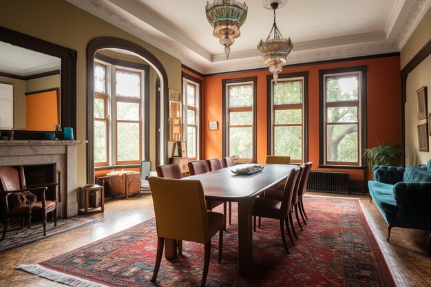 Photo interior of a living room in an old house with a wooden table