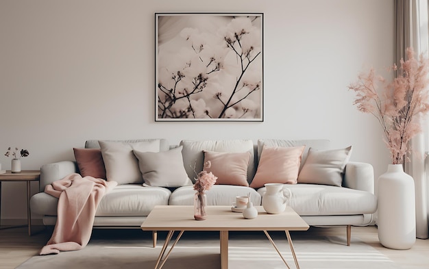 Interior of the living room in plain monochrome color Simple one color Design inetrior concept