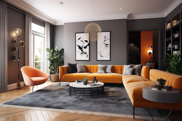 Premium AI Image | Interior living room wall Generate Ai