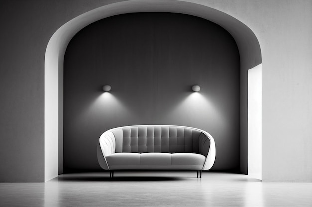 Interior living room wall mockup with sofa and pillows modern interior negative copy space above generative AI