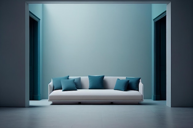 Interior living room wall mockup with sofa and pillows modern interior negative copy space above generative AI