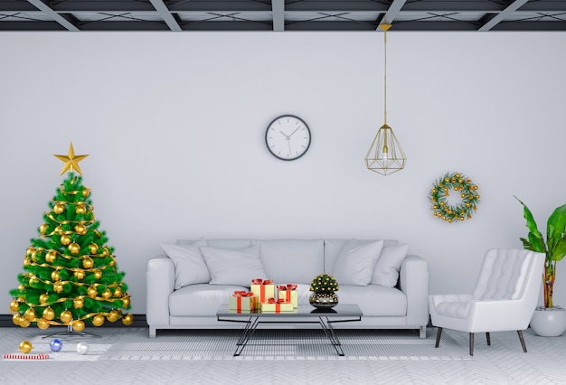 Interior living room with Christmas. 3D render