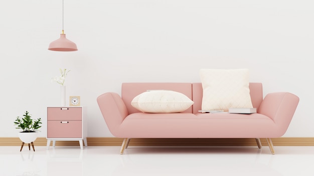 Interior  living room with colorful pink sofa . 3D rendering.