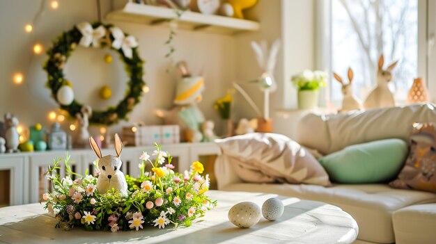 Interior of living room with Easter decorations