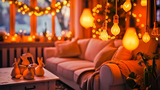 Interior of living room with Easter decorations