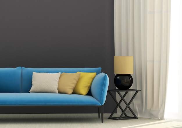 Интерьер гостиной с мебелью и диваном