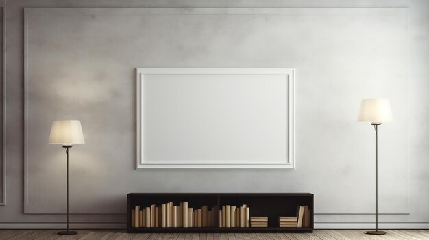 Interior of Living room with Library with walls wooden floor and chairs for visitors Modern mockup