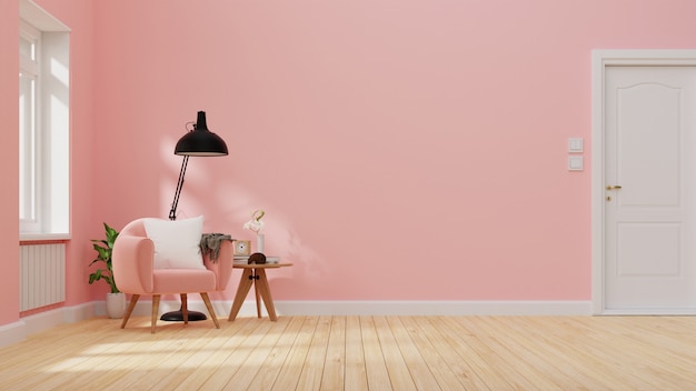 Interior  living room with pink sofa.  rendering.