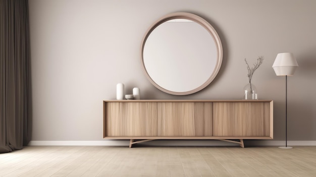 Interior of living room with sideboard and door