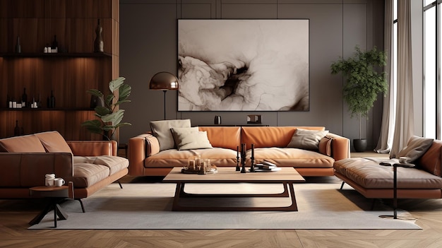 Interior of living room with sofa 3d rendering