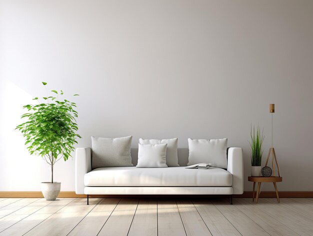 Interior living room with sofa and decorations Scandinavian design Generative AI
