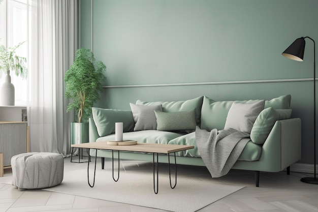 Interior of living room with sofa modern home AI Generative