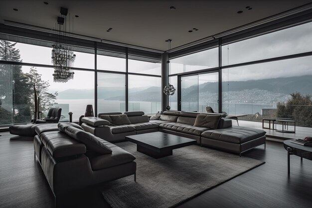 Interior of living room with a view