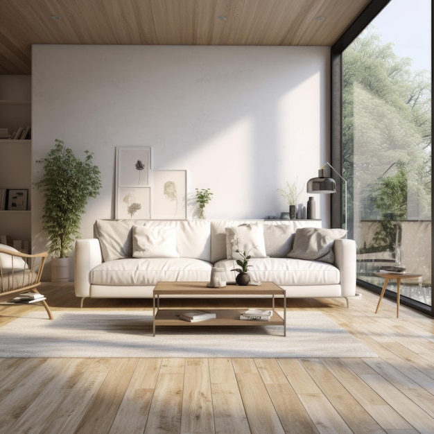 Interior of living room with white sofa 3d rendering