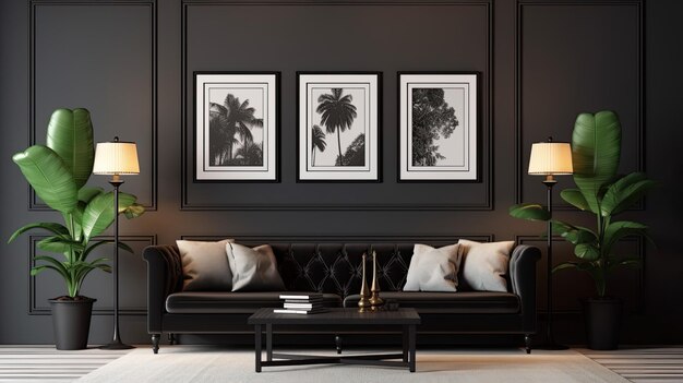 Photo interior living studio mockup black classic style generative ai