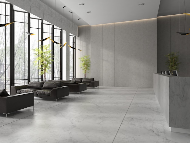 Interior of a lobby hotel reception 3D illustration