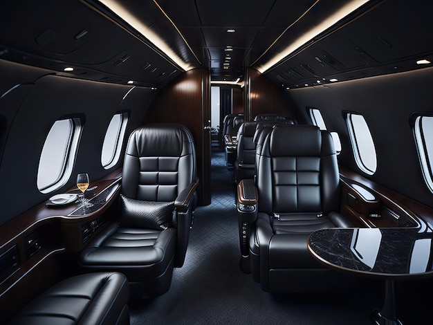 Interior of luxurious private jet with leat ai generative