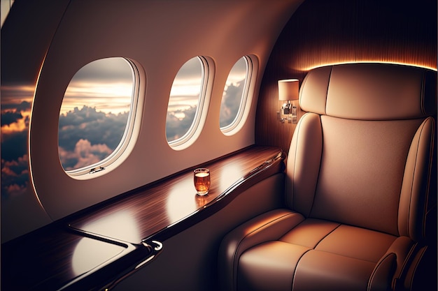 Interior of luxurious private jet with leather seats Generative Ai