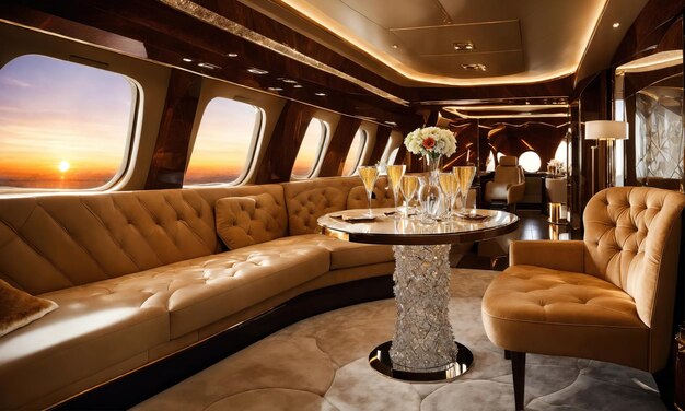 Interior of a luxury business jet airplane Luxury travel ai generative