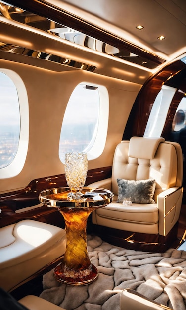 Interior of a luxury business jet airplane Luxury travel ai generative