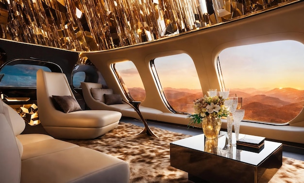 Foto interno di un jet d'affari di lusso viaggi di lusso ai generativi