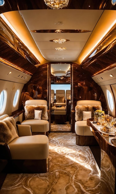 Interior of a luxury business jet airplane Luxury travel ai generative
