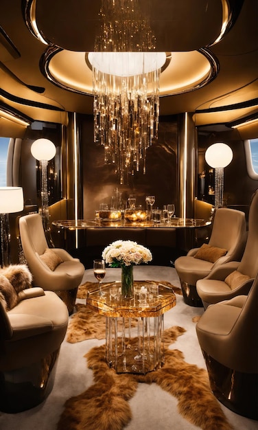Interior of a luxury business jet airplane Luxury travel ai generative