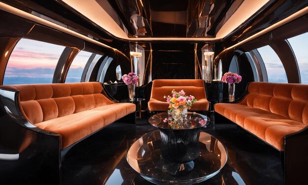 Photo interior of a luxury business jet airplane luxury travel ai generative